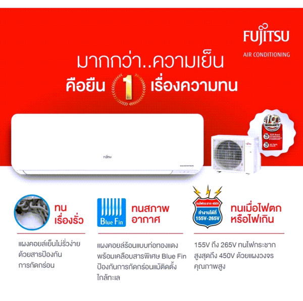Fujitsu ฟูจิตสึ แอร์ แอร์ญี่ปุ่น Japan ระบบอินเวอร์ทเตอร์ iPLUS คอยล์ร้อนทองแดง - Image 2