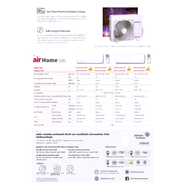 Hitachi แอร์ติดผนัง เบอร์5 รุ่น Fixed Speed ( Non inverter ) แอร์ ฮิตาชิ - Image 5